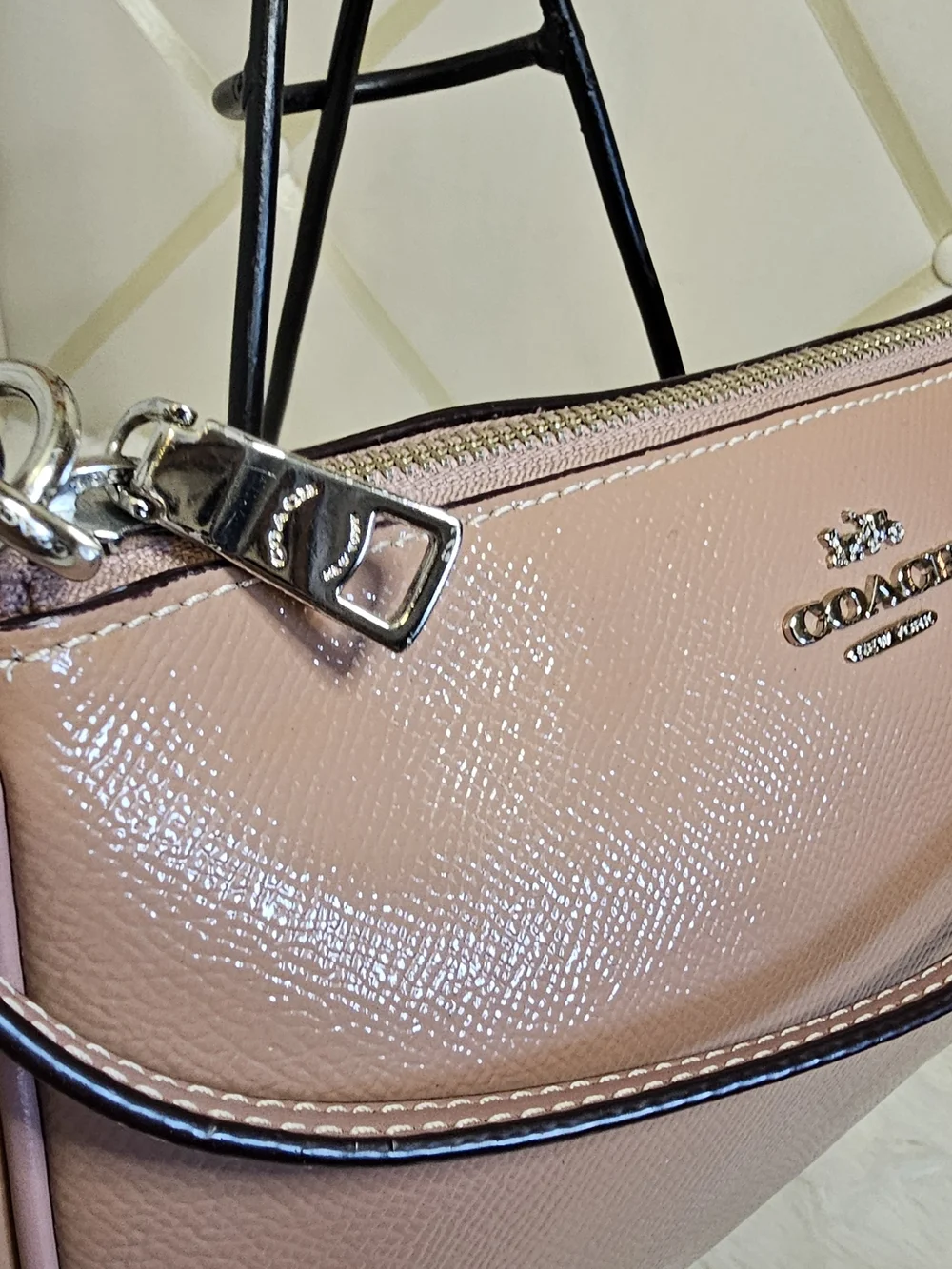 Coach Patent Leather Top Handle Pouch Crossbody Bag